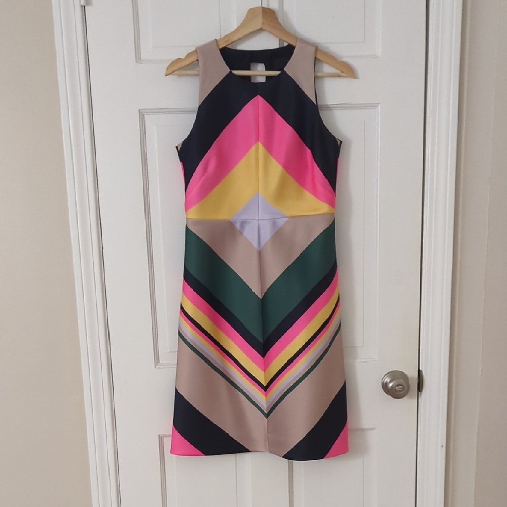 J. Crew Pink and Yellow Chevron Midi Dress